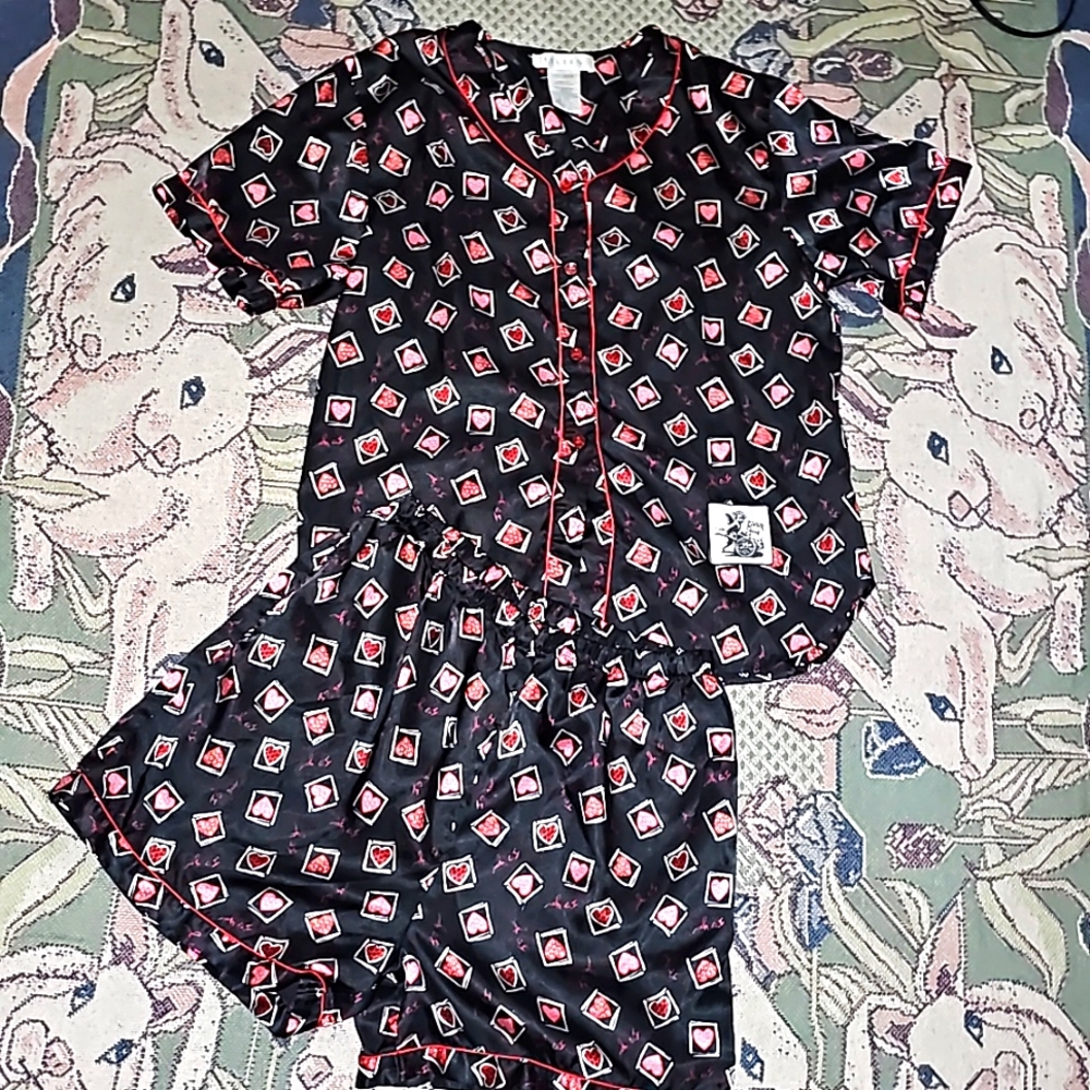 Esleep two pieces lounge set hearts & eyes multicolored red black angel logo b28